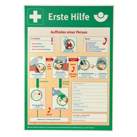 In unserem sortiment finden sie außerdem defibrillatoren. Aushang - Berufsgenossenschaft Anleitung zur Ersten Hilfe ...