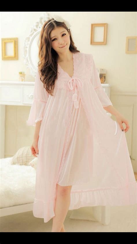 Nightie And Negligee In Girly Pink Women Silk Robe Womens Kimono Night Gown