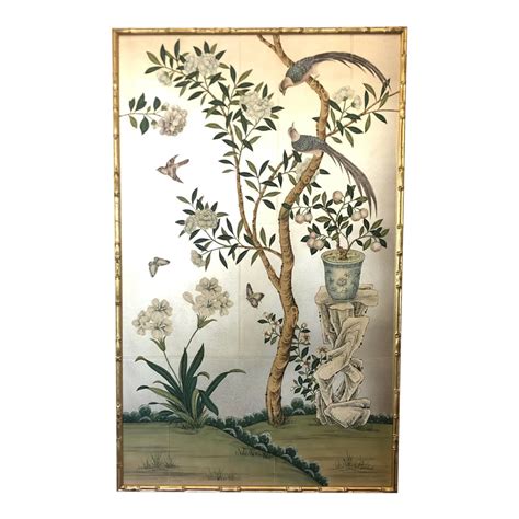 Chinoiserie Gracie Wallpaper Panel In Faux Bamboo Frame Chairish