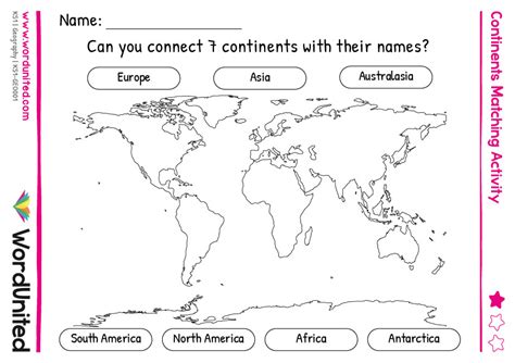 Continents Matching Activity Wordunited