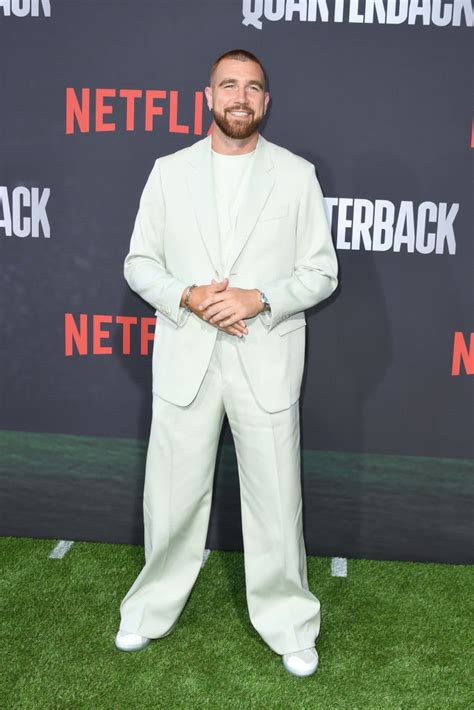 Travis Kelce Suits Up In Mint Green At Netflixs Quarterback Premiere Wwd