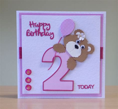 Second Birthday Card Handmade Cottage Cutz Teddybear Die And Tonic