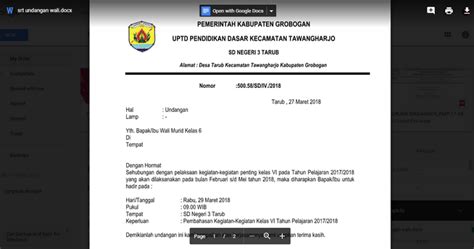 Contoh Surat Undangan Rapat Wali/Orang Tua Murid TK SD SMP ...