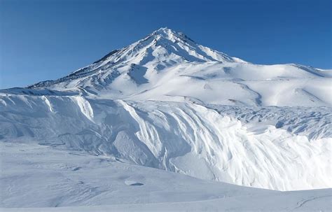 Snow Covered Mountain Blue Sky Koryaksky Volcano Kamchatka