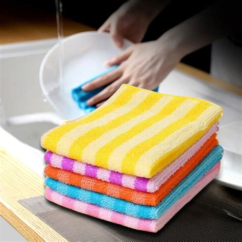 Walbest 5 Pack Microfiber Dish Cloth For Washing Dishes Striped Dish