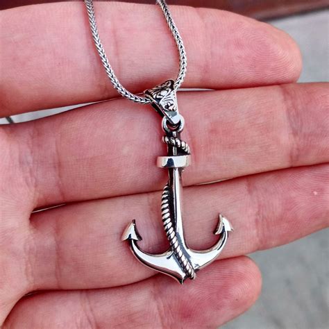 925 Sterling Silver Anchor Necklace And 55 Cm Chain 925 Etsy