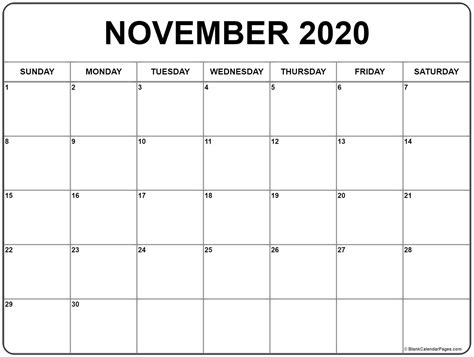November 2020 Printable Calendar Printable Calendar Collection