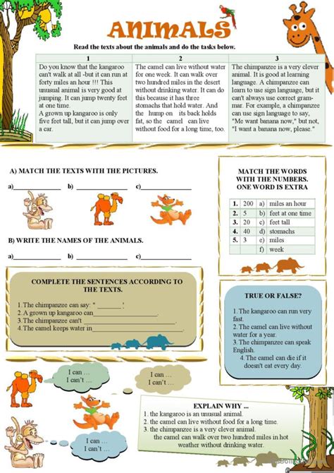 Reading Texts About Animals English Esl Worksheets Pdf And Doc