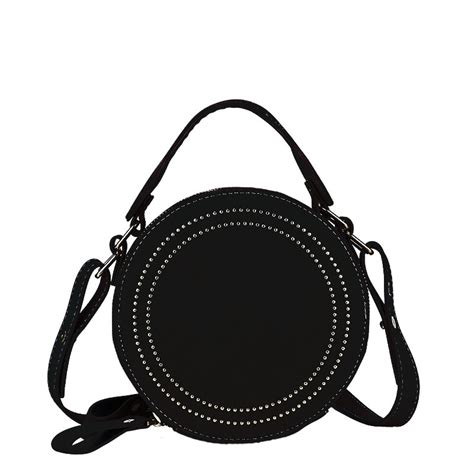 New Women Round Handbag Pu Leather Handbags Fashion Metal Dots Small