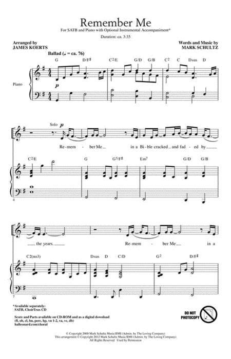 Remember Me By Mark Schultz Octavo Sheet Music For Choral Buy Print