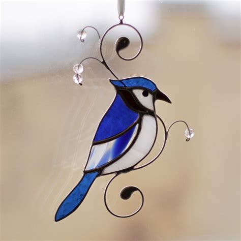 Blue Jay Stained Glass Bird Christmas T Stained Glass Etsy