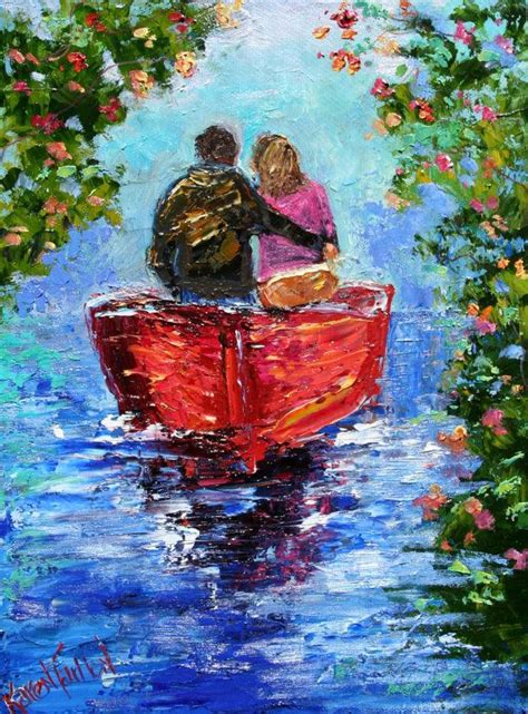 Original Oil Painting Romantic Couple Palette Knife Fine Art On Canvas