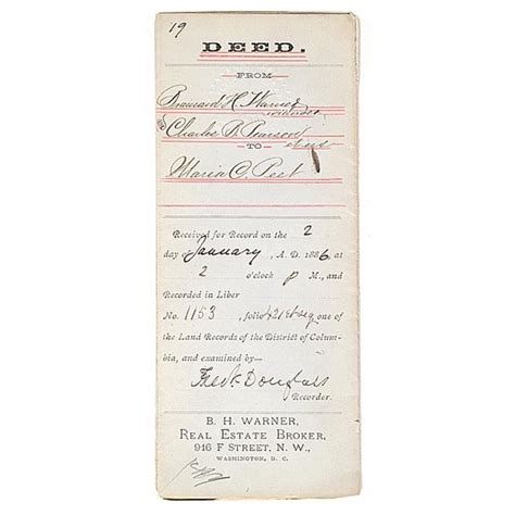 Deed Signed By Frederick Douglass As Recorder Auctions And Price Archive