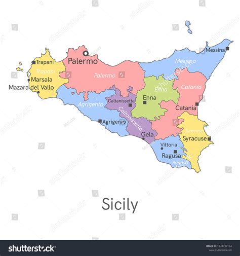 Vector Illustration Administrative Map Sicily Borders 库存矢量图（免版税