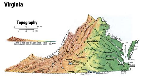 Topographic Map Of Virginia With Cities United States Map
