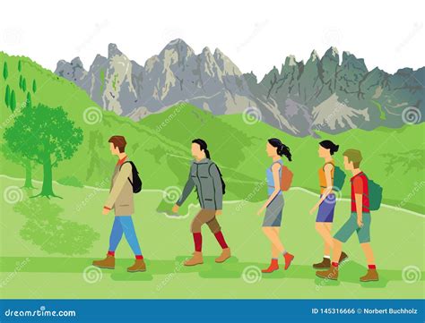 Group Of Hikers At Mountains Stock Vector Illustration Of Climbing