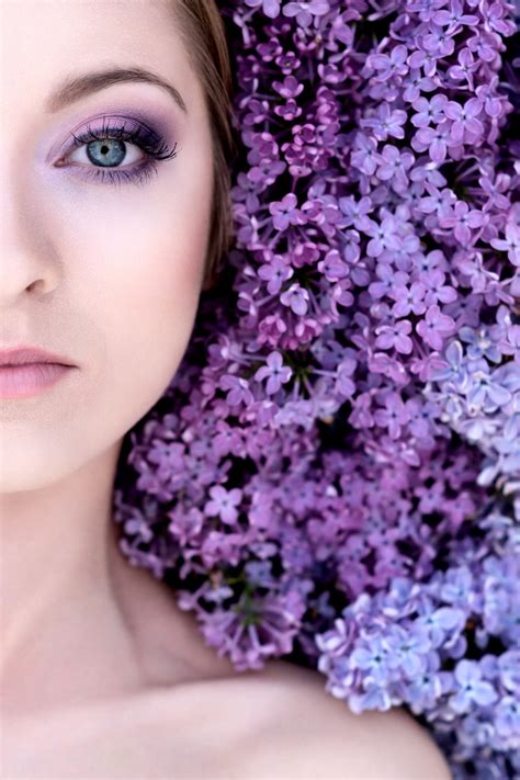 Women Model Blue Eyes Face Looking At Viewer Lilac Portrait