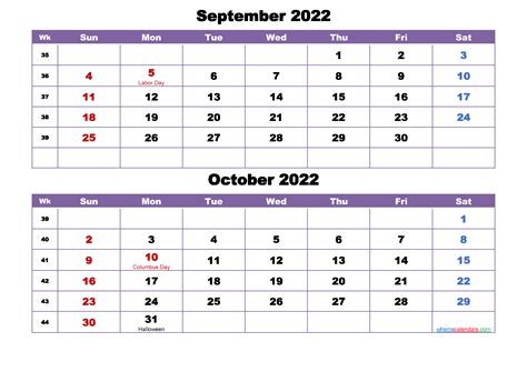 Calendar For September And October 2022 Word Pdf