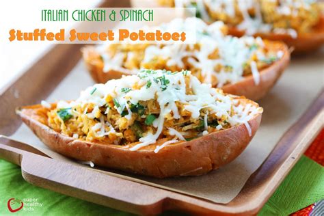 Add spinach and cook, stirring, until bright green and wilted, about 5 minutes. Italian Chicken and Spinach Stuffed Sweet Potatoes