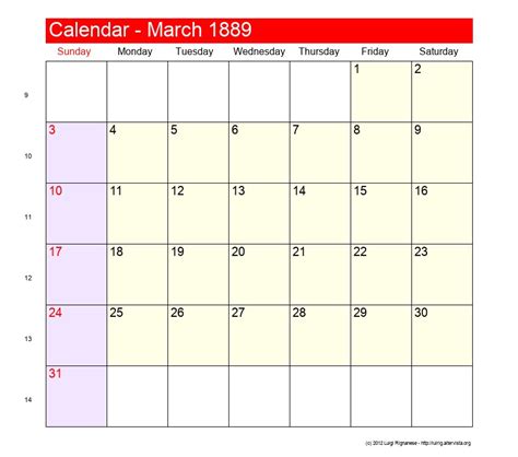 March 1889 Roman Catholic Saints Calendar