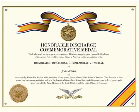 Honorable Discharge Commemorative Medal Army Navy Air Force Marines Us