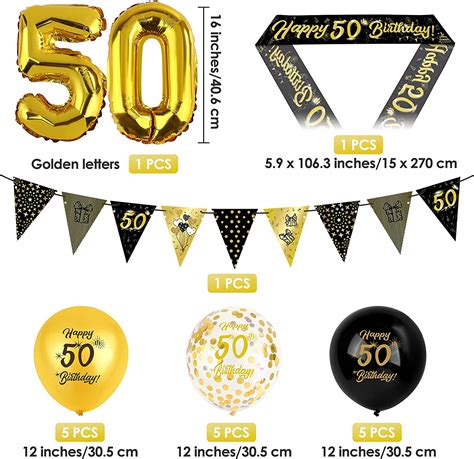 Adxco 19 Pieces Black Gold 50th Birthday Party Banners Confetti