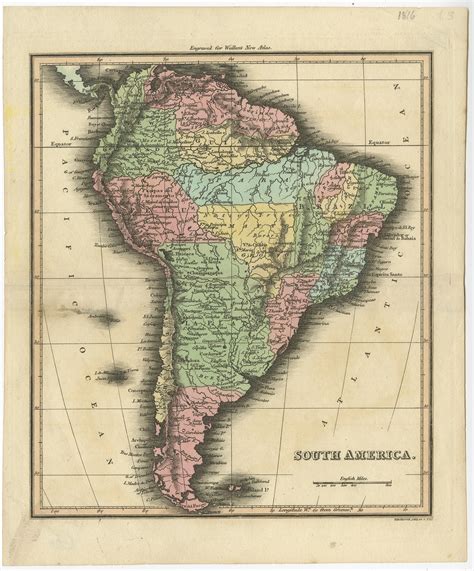 Antique Map Of South America By Walker 1816