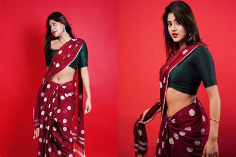 Anjali Arora Flaunts Her Sexy Waist In A Red Saree Looking Sensual The Live Ahmedabad