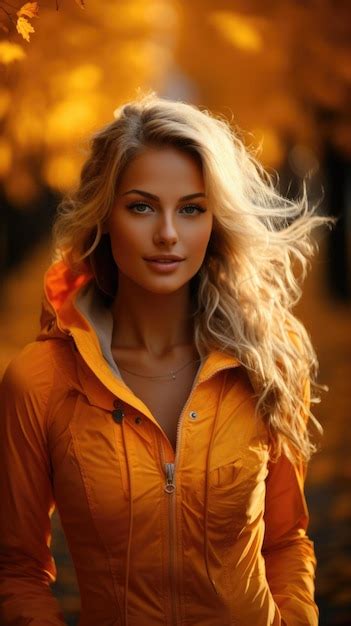 Premium Ai Image A Beautiful Blonde Woman In An Orange Jacket Ai