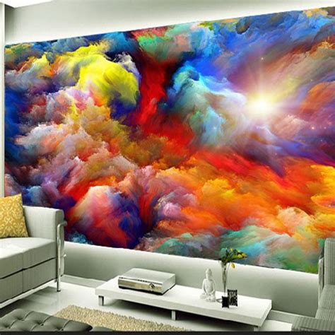 Modern Abstract Art Colorful Clouds Oil Painting Photo Wallpaper Dining