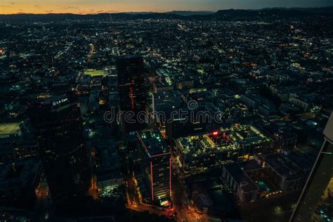 Night View Of Los Angeles From A Skyscraper In Downtown Stock Image