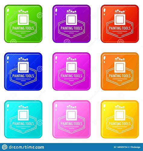 Painting Tool Icons Set 9 Color Collection Stock Vector Illustration