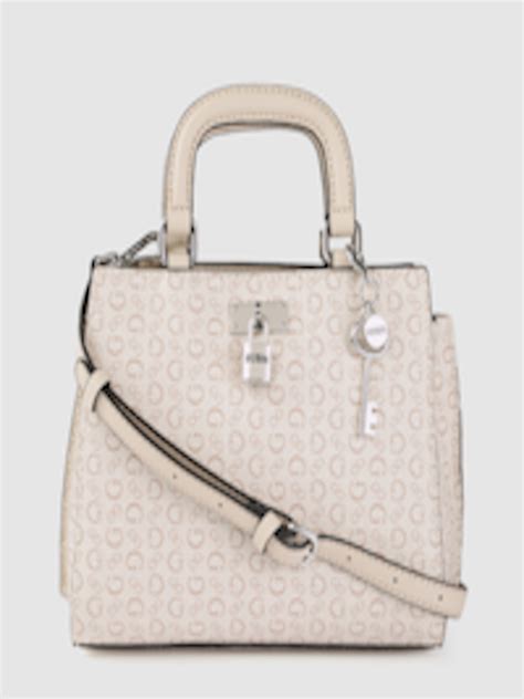 Buy Guess Women Beige Brand Logo Print Structured Handheld Bag