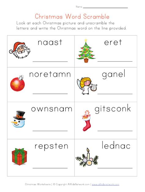 Christmas Word Scramble Worksheet For Kids
