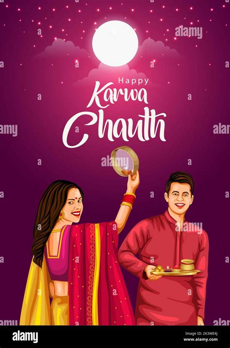 Illustration Of Indian Hindu Festival Happy Karva Chauth Background