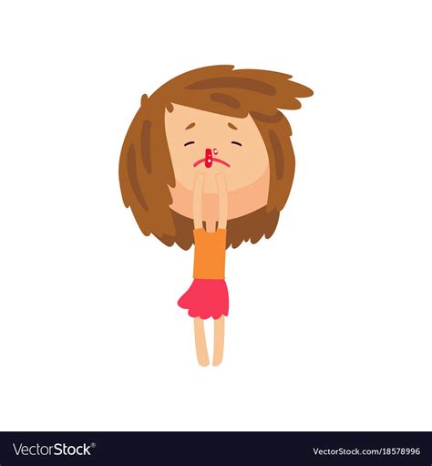 Unhappy Girl With Bleeding Nose Cartoon Character Vector Image