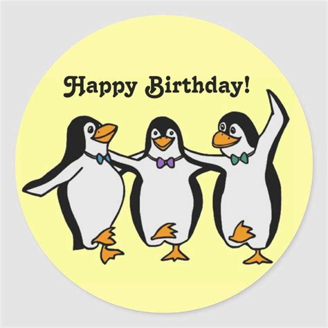 Happy Dancing Penguins Birthday Party Classic Round Sticker Zazzle
