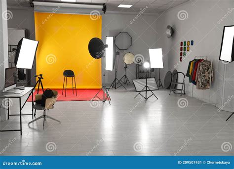 Interior Of Modern Photo Studio With Professional Equipment Stock Image