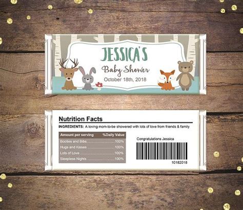 Printable Chocolate Bar Wrapper For Woodlands Animal Baby Etsy