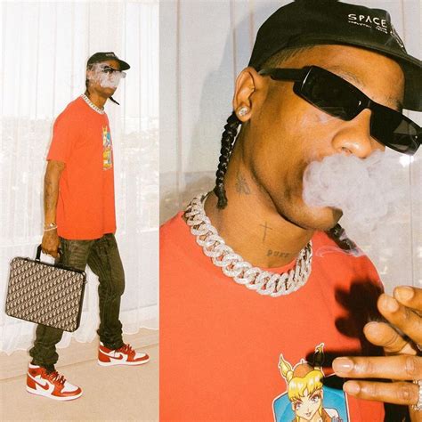 Spotted Travis Scott Flaunts Dior Oblique Briefcase And Skinny Glasses
