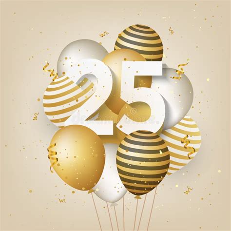 Happy 25th Birthday With Gold Balloons Greeting Card Background Stock