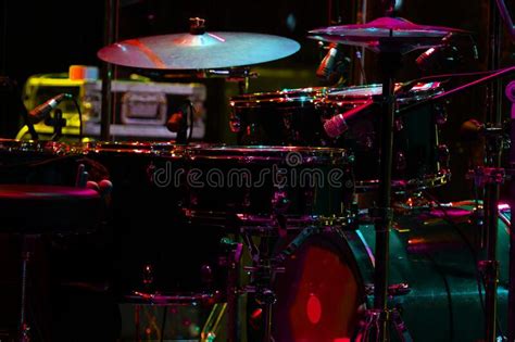 Drum Set On Stage In A Concert Hall Large Sized Photo With Soft Change