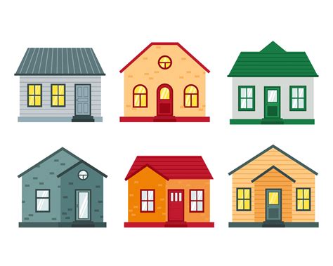 Set Of Houses Front View Collection Icons Of Urban And Suburban House