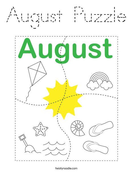 August Puzzle Coloring Page Tracing Twisty Noodle