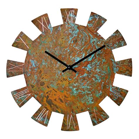 Large Round Copper Rustic Wall Clock 16 Inch Silent Non