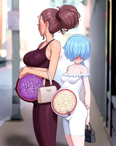 Fellatrix Original Highres 2girls Blue Eyes Blue Hair Breasts Cervical Insertion