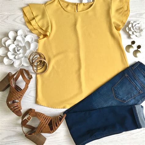 Gracie Ruffle Sleeve Top Yellow Casual Outfits Fashion Outfits