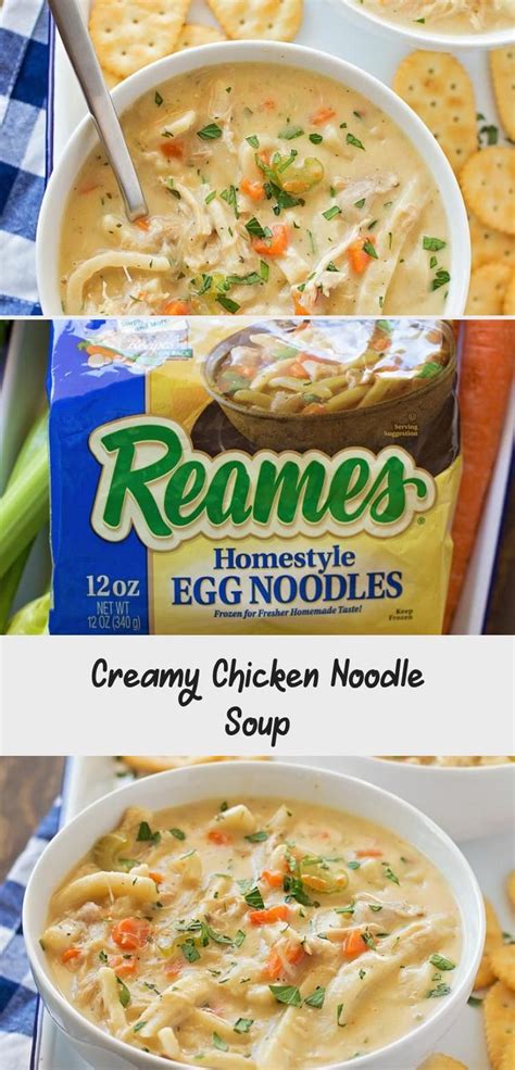 Maybe you would like to learn more about one of these? Creamy Chicken Noodle Soup made with Reames homestyle egg noodles. #ad #FoodandDrinkNoodles in ...