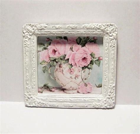 Miniature Dollhouse Picture Shabby Chic Vases Rose Painting Frame