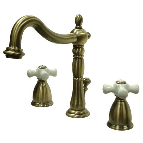 kingston brass victorian porcelain cross 8 in widespread 2 handle bathroom faucet in vint
